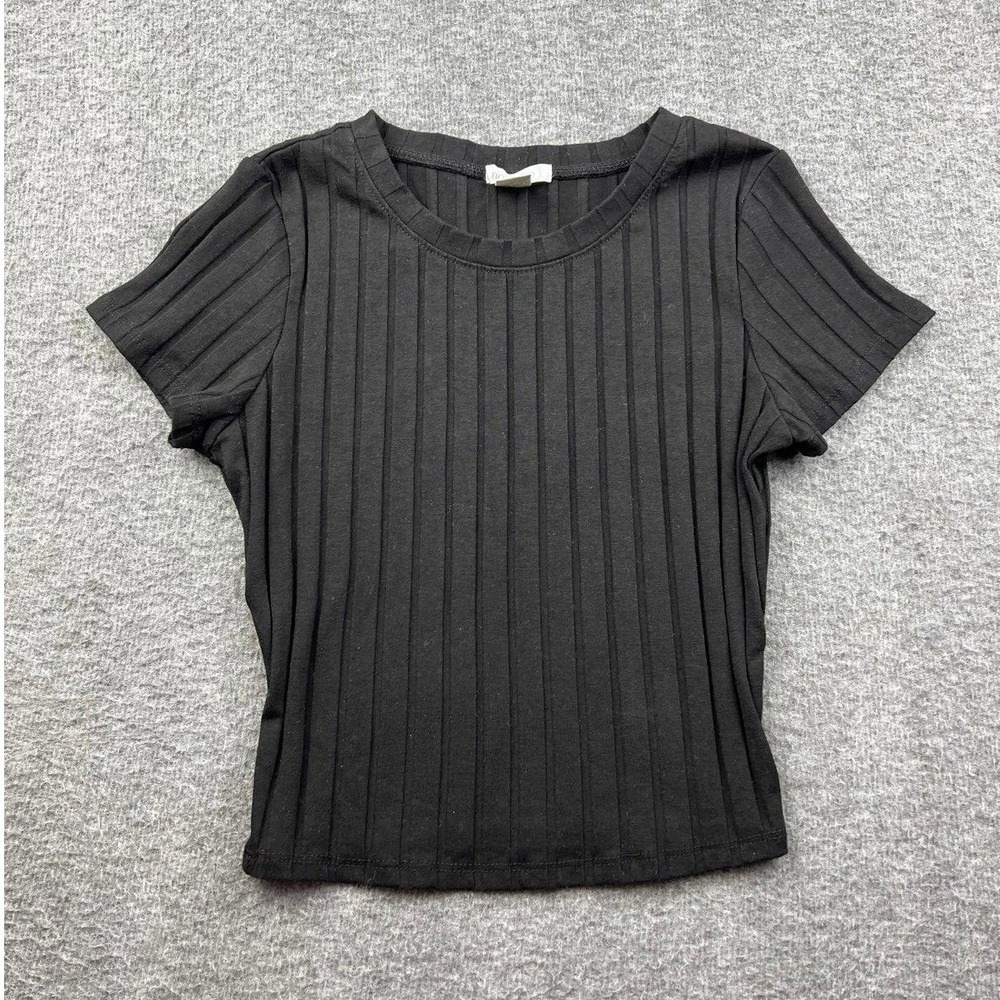 Bozzolo Women's Black Ribbed Crop Top Size Small Short Sleeve‎ Crew Neck Stretch